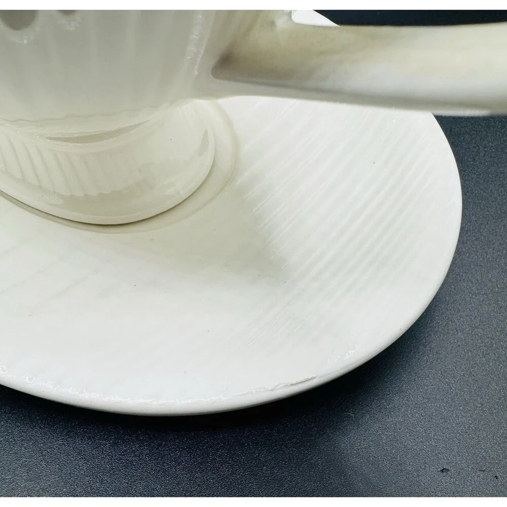 Vintage White Ceramic Gravy Boat Set w/ Underplate, Japan, Glossy Oval, Handles